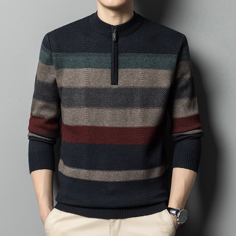 Herren Kontrastierender Gestreifter Strickpullover – Ideal für Frühling und Herbst