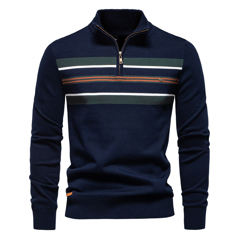 Herren Halb-Zip Gestreifter Strickpullover – Atmungsaktiver Midweight-Pullover, Warmes Layer - Ideal für Herbst & Winter