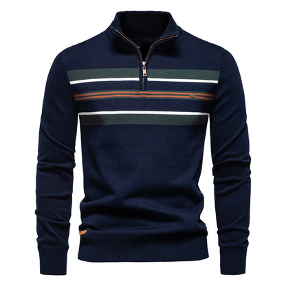 Herren Halb-Zip Gestreifter Strickpullover – Atmungsaktiver Midweight-Pullover, Warmes Layer - Ideal für Herbst & Winter