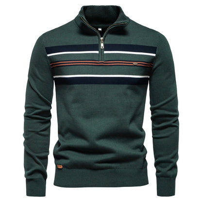 Herren Halb-Zip Gestreifter Strickpullover – Atmungsaktiver Midweight-Pullover, Warmes Layer - Ideal für Herbst & Winter