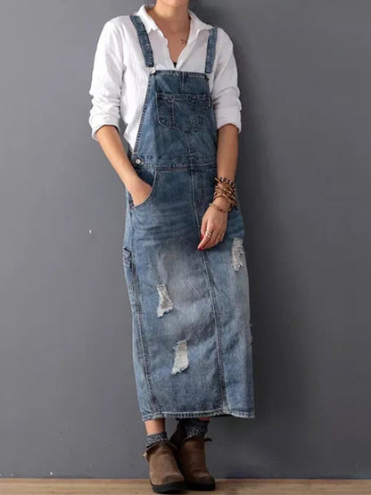 Jeans Overall Kleid mit Geschlitztem Rücken I Ideal für den Sommer