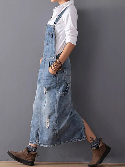 Jeans Overall Kleid mit Geschlitztem Rücken I Ideal für den Sommer