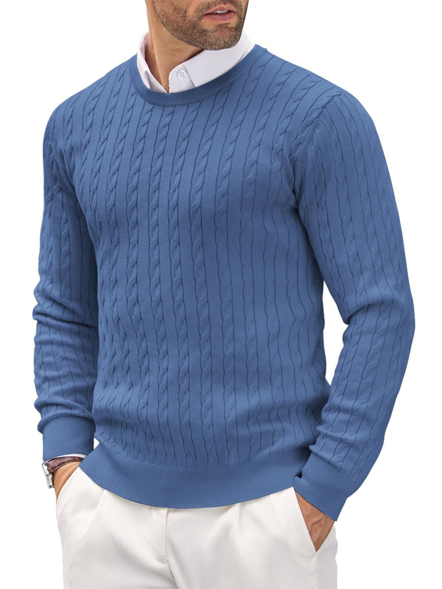 Herren Rundhals Slim Fit Strickpullover mit Zopfmuster – Perfekt für den Herbst