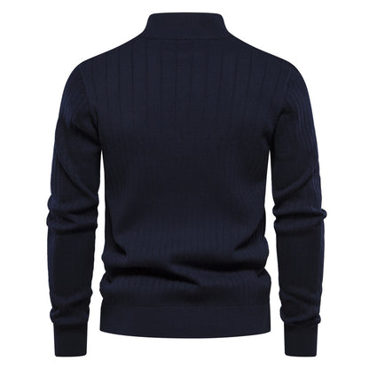 Herren Stehkragen Pullover Halb-Zip Strickpullover Slim Fit Oberteil mit Streifenmuster – Ideal für Herbst