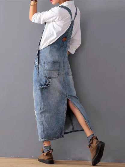 Jeans Overall Kleid mit Geschlitztem Rücken I Ideal für den Sommer