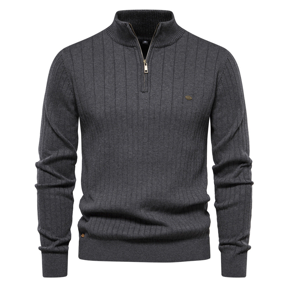 Herren Stehkragen Pullover Halb-Zip Strickpullover Slim Fit Oberteil mit Streifenmuster – Ideal für Herbst