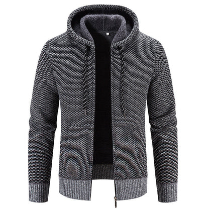 Herren Dicke Plüsch-Zipper-Kapuzenjacke mit Kordelzug – Ideal für den Winter