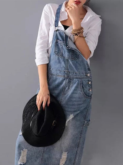 Jeans Overall Kleid mit Geschlitztem Rücken I Ideal für den Sommer