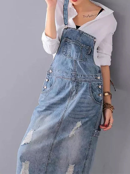 Jeans Overall Kleid mit Geschlitztem Rücken I Ideal für den Sommer