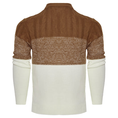 Herren Lässiger Farbblock-Langarmstrick mit Zopfmuster Pullover - Ideal für den Sommer