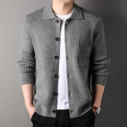 Herren Twist-Jacquard-Lapel-Cardigan Dickes Strickmuster Ideal für den Herbst