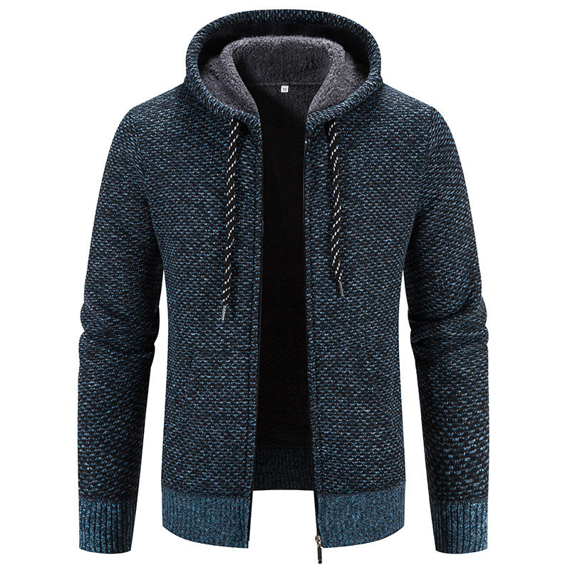 Herren Dicke Plüsch-Zipper-Kapuzenjacke mit Kordelzug – Ideal für den Winter