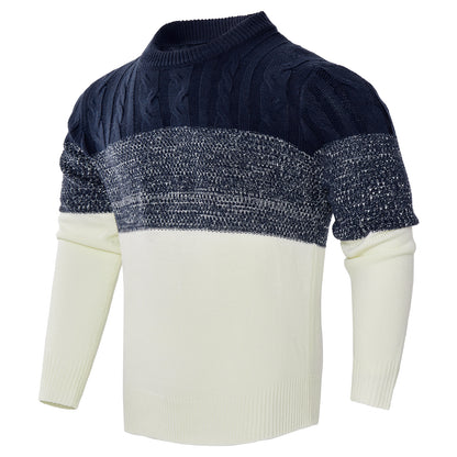 Herren Lässiger Farbblock-Langarmstrick mit Zopfmuster Pullover - Ideal für den Sommer