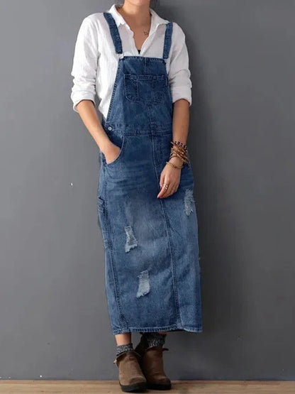 Jeans Overall Kleid mit Geschlitztem Rücken I Ideal für den Sommer