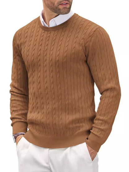 Herren Rundhals Slim Fit Strickpullover mit Zopfmuster – Perfekt für den Herbst