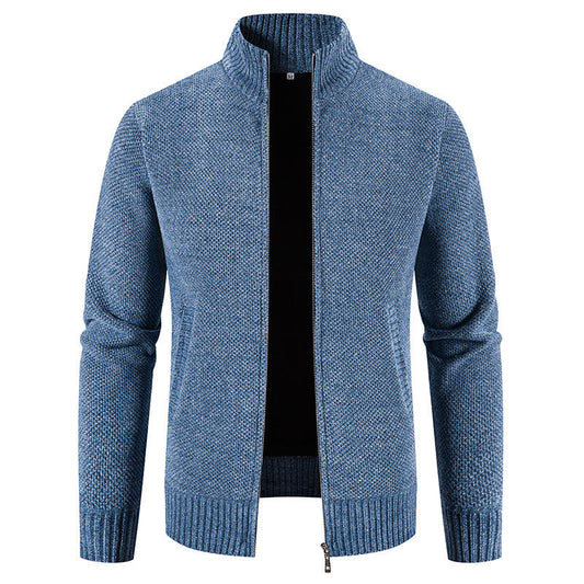 Herren Slim Fit Samt Reißverschluss Strickjacke – Ideal für den Winter