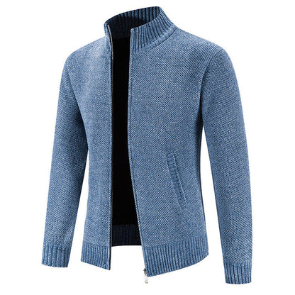 Herren Slim Fit Samt Reißverschluss Strickjacke – Ideal für den Winter