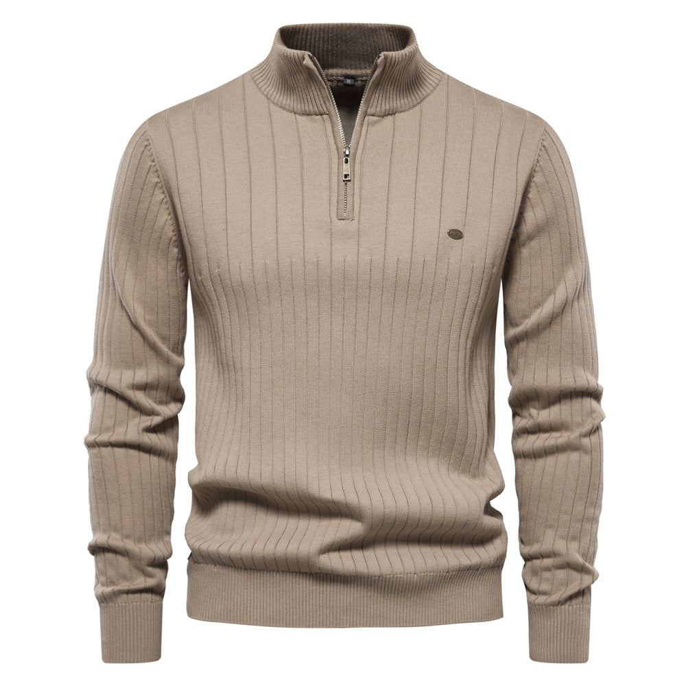 Herren Stehkragen Pullover Halb-Zip Strickpullover Slim Fit Oberteil mit Streifenmuster – Ideal für Herbst