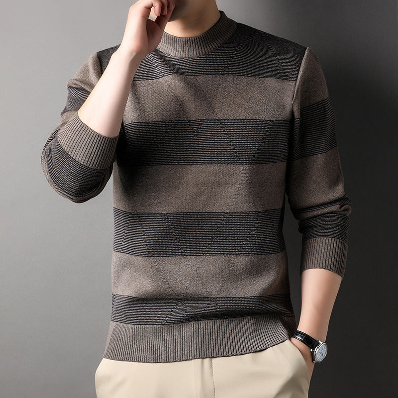 Herren Colorblock Strickpullover mit hohem Rundhalsausschnitt | Ideal für Frühling und Herbst