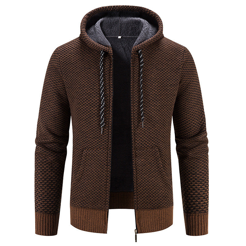 Herren Dicke Plüsch-Zipper-Kapuzenjacke mit Kordelzug – Ideal für den Winter