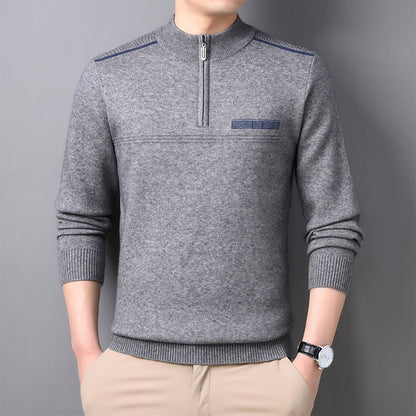 Herren-Halbrollkragen-Zipper-Wollpullover – Ideal für Herbst und Winter