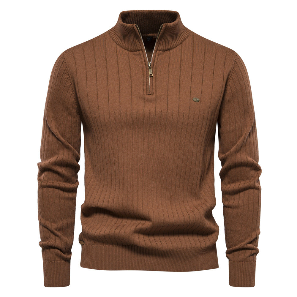 Herren Stehkragen Pullover Halb-Zip Strickpullover Slim Fit Oberteil mit Streifenmuster – Ideal für Herbst