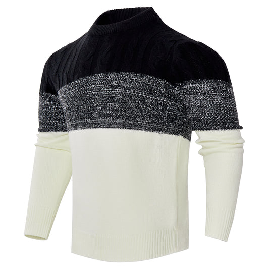 Herren Lässiger Farbblock-Langarmstrick mit Zopfmuster Pullover - Ideal für den Sommer