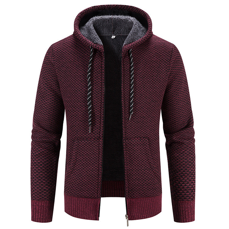 Herren Dicke Plüsch-Zipper-Kapuzenjacke mit Kordelzug – Ideal für den Winter