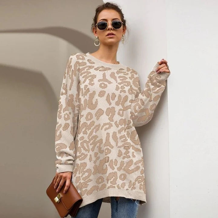 Leopard Strickpullover mit Rundhalsausschnitt | Ideal für Herbst und Winter