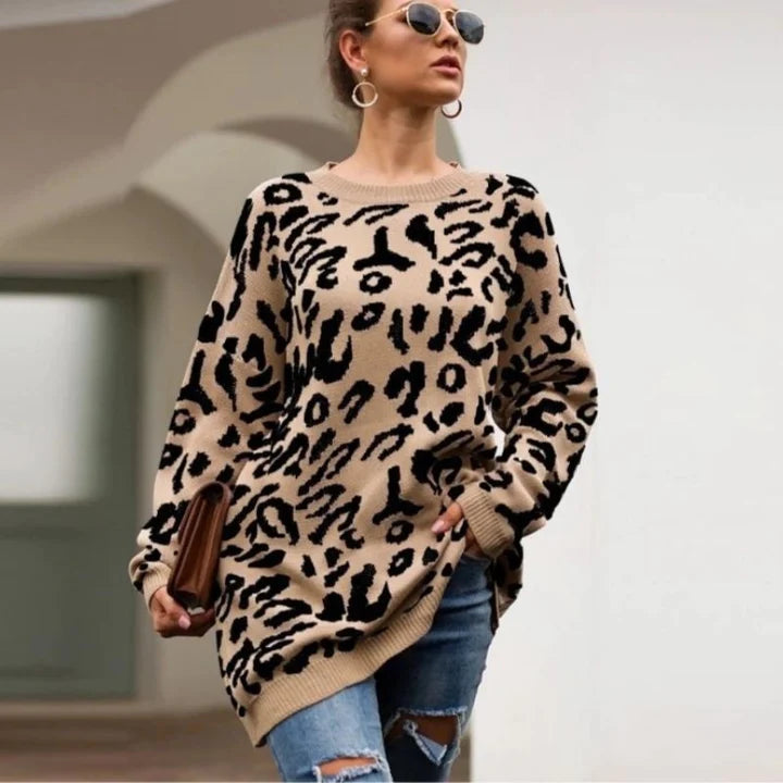 Leopard Strickpullover mit Rundhalsausschnitt | Ideal für Herbst und Winter