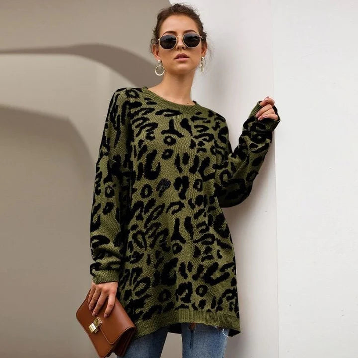 Leopard Strickpullover mit Rundhalsausschnitt | Ideal für Herbst und Winter